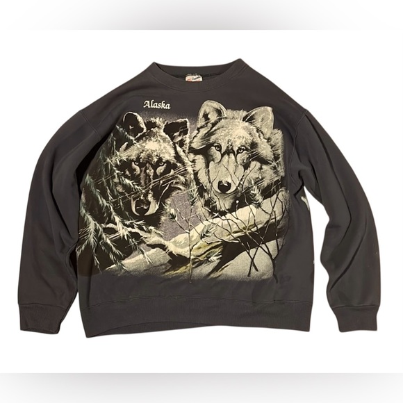 Hanes Other - Vintage Hanes Alaska Wolf Graphic Men's Crewneck Sweater - Dark Gray Size: Large